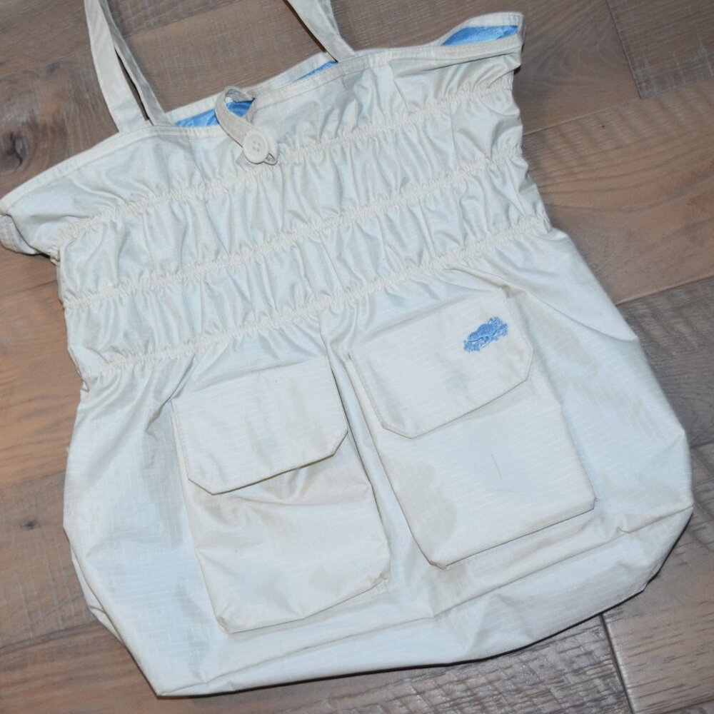 ROOTS Nylon Lined Snap Pockets Bag Tote Shopper Beach Travel Workout Purse J75